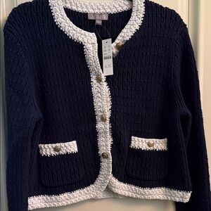 J. Crew Navy and White Textured Cardigan